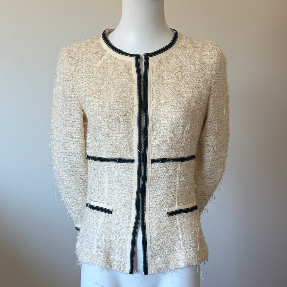 PEGORER Italy Women's Cream Tweed
Boucle Jacket Black Trim Size 42